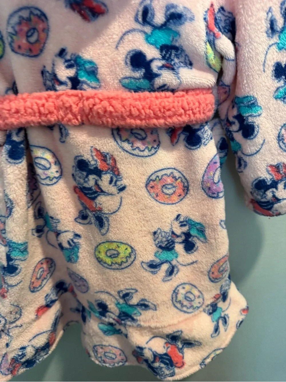 Minnie Mouse Pink Plush Hooded Robe W/donuts Little Girls Toddler Size 2T